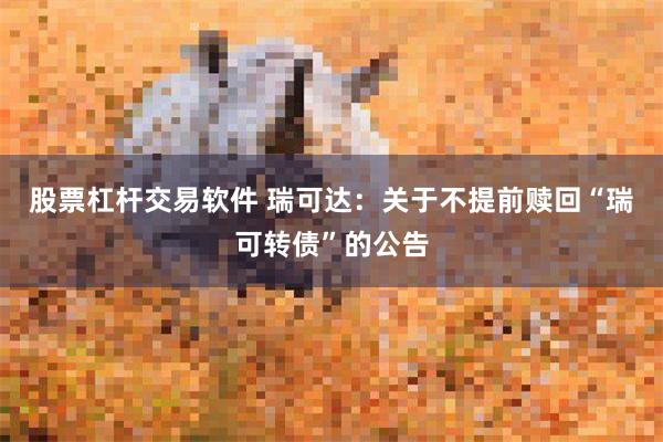 股票杠杆交易软件 瑞可达：关于不提前赎回“瑞可转债”的公告